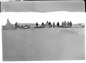 Image: Camp site, 11 men, 2 tents, sledges